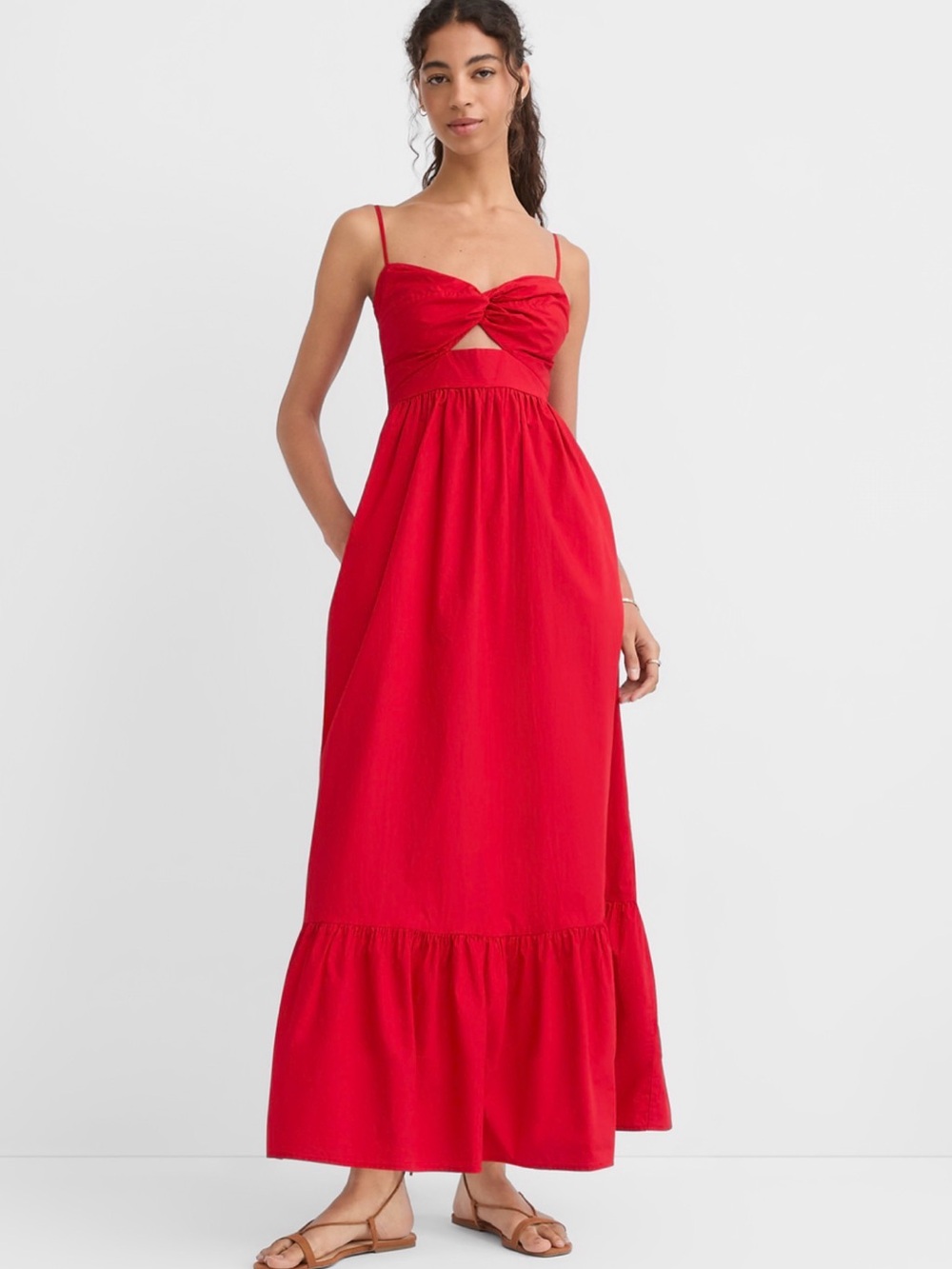 LOFT Red Spaghetti-Strap Maxi Dress with Front Cutout